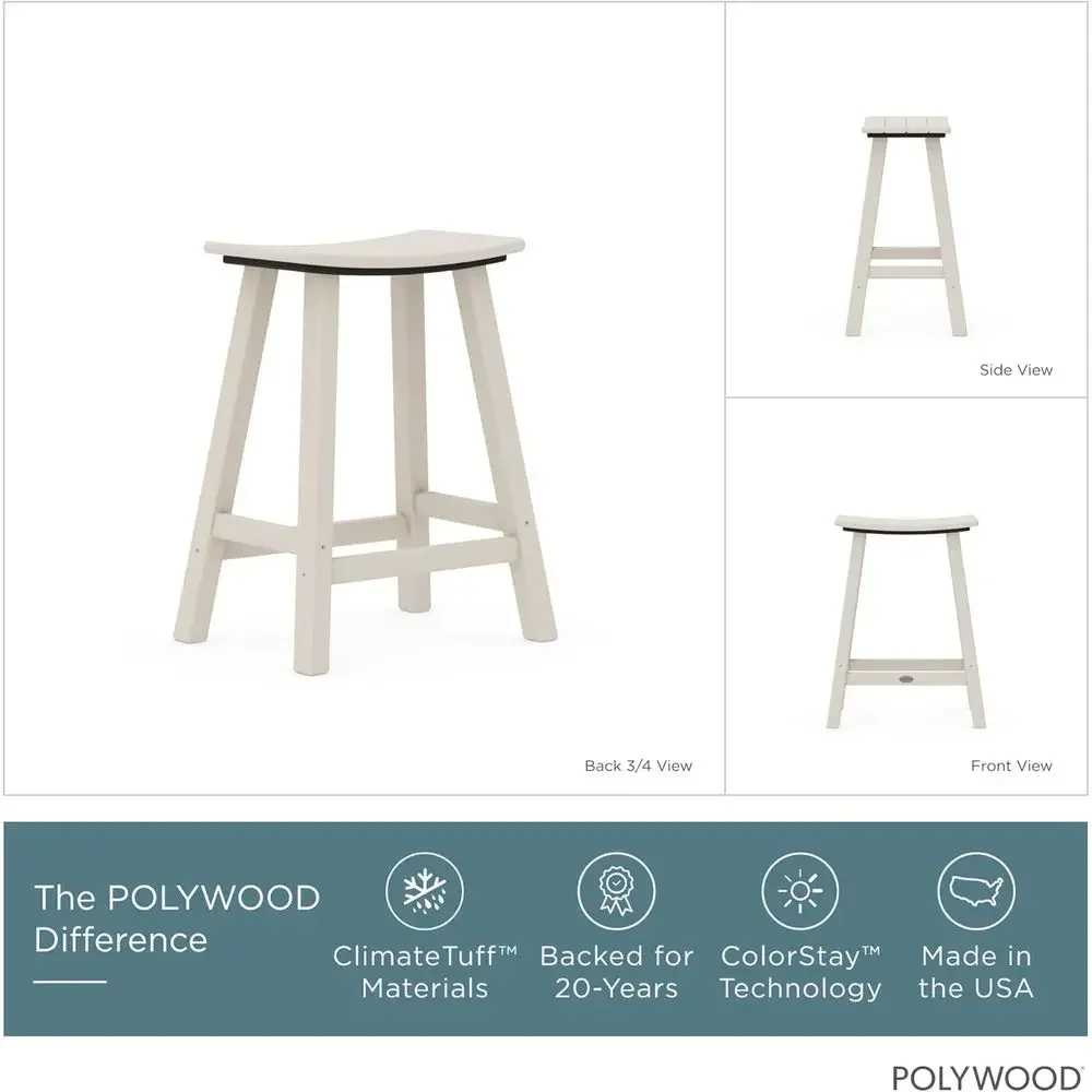 All-Weather 24 Counter Height Outdoor Bar Stools - Durable HDPE for Patio, Pool, Garden & Backyard - Sand view 3