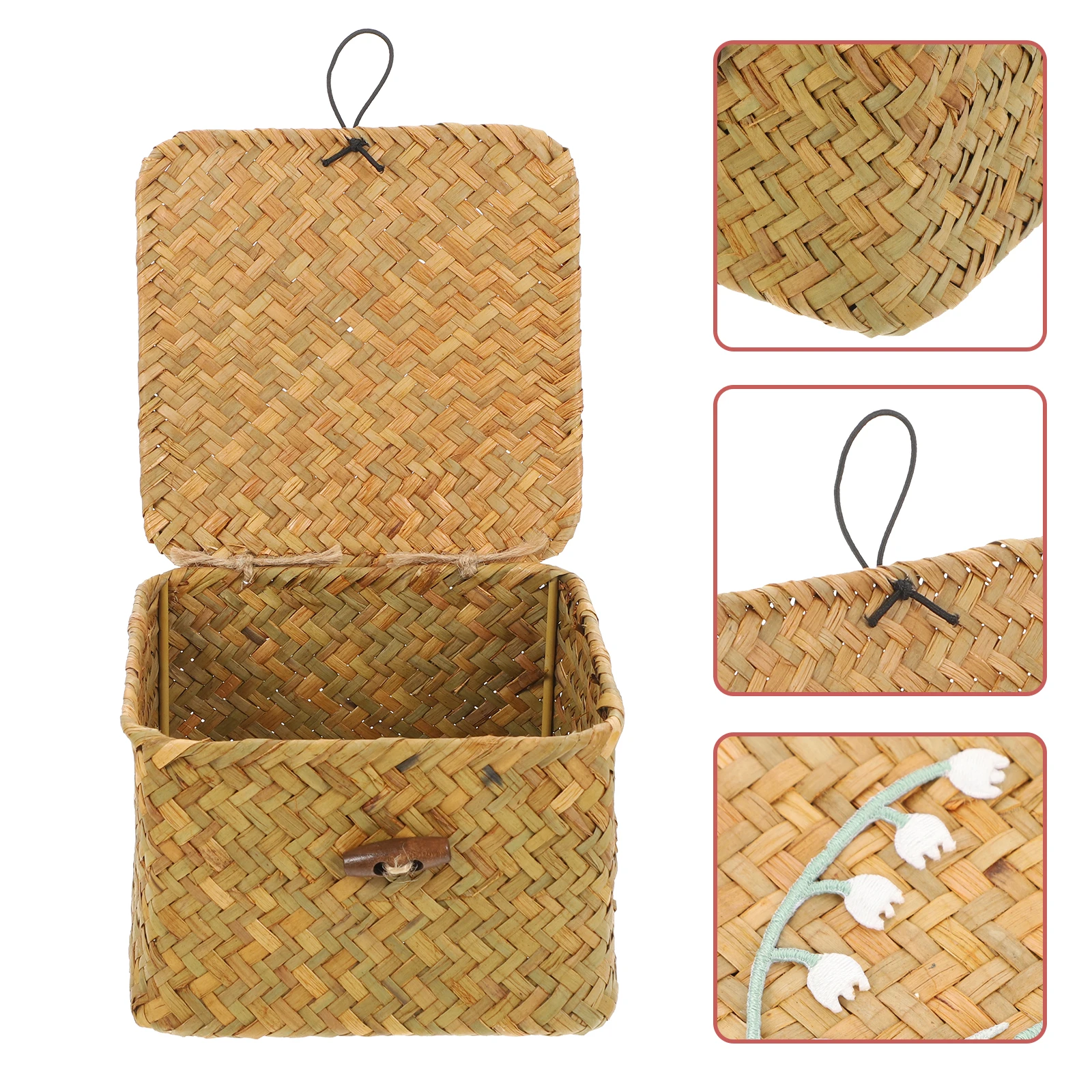 

Retro Multipurpose Woven Lidded Storage Box Portable Organizer Case for Cosmetics Sundries Desktop Storage Basket Gift