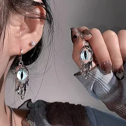 Fashion Personality Gothic Dark Evil Eye Crystal Dangle Earrings for Men and Women Punk Rock Hip Hop Metallic Liquid Jewelry