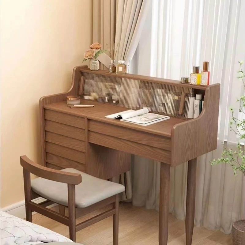 Modern minimalist bedroom full solid wood clamshell storage integrated dresser desk and dresser