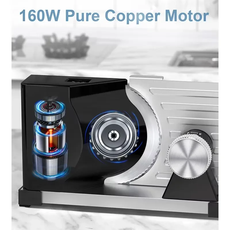 Commercial Electric Food Slicer, 220V Stainless Steel Blade Slicer for Frozen Meat, Cheese and Bacon, Low Noise
