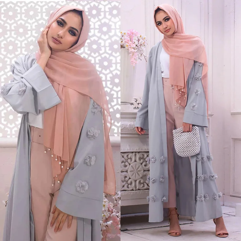 

Ближневосточный кардиган Abaya 2021, длинный халат с 3D цветами, мусульманское женское модное длинное платье