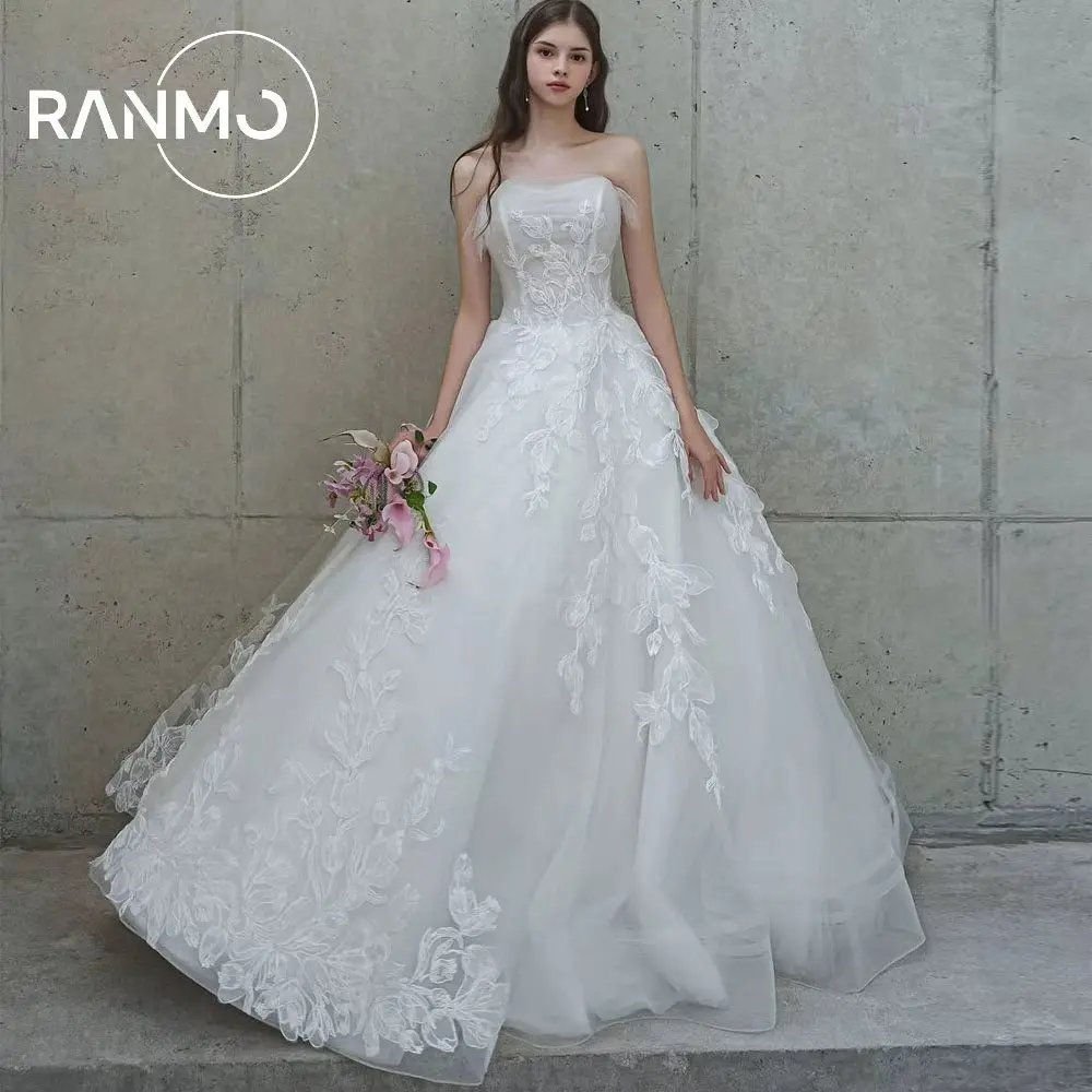 

Ranmo Customized Exquisite A-line Sleeveless Bridal Gown 2026 Strapless Wedding Party Dress Lace Sweep Train Robe De Mariée New