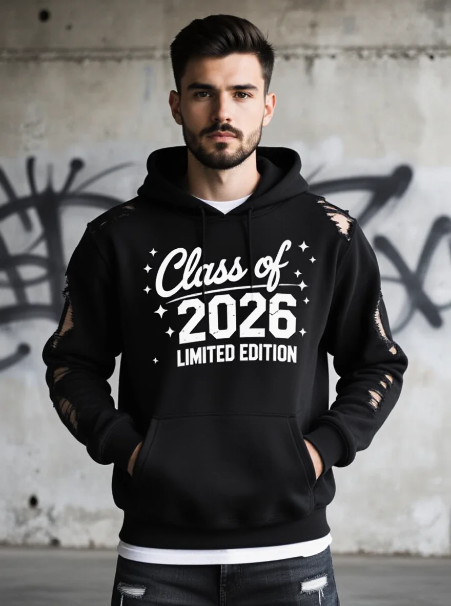 

Мужская толстовка с капюшоном класса 2026, черная, золотистый принт 2026, оверсайз, подарок на выпускной