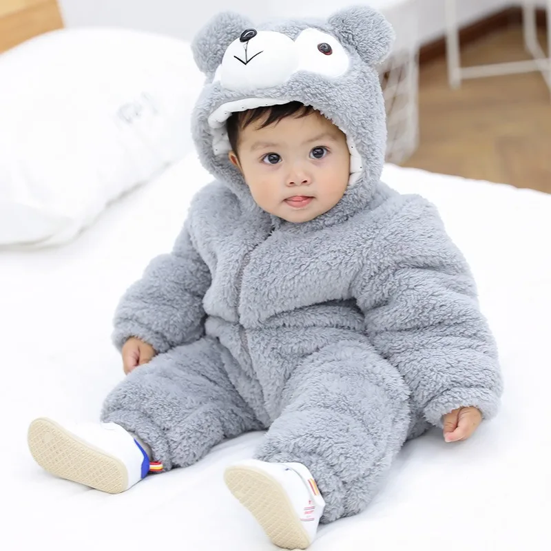 新しいクマ漫画スタイル冬長袖ベビー男の子女の子ロンパース幼児子供遊び着ジャンプスーツベビー服