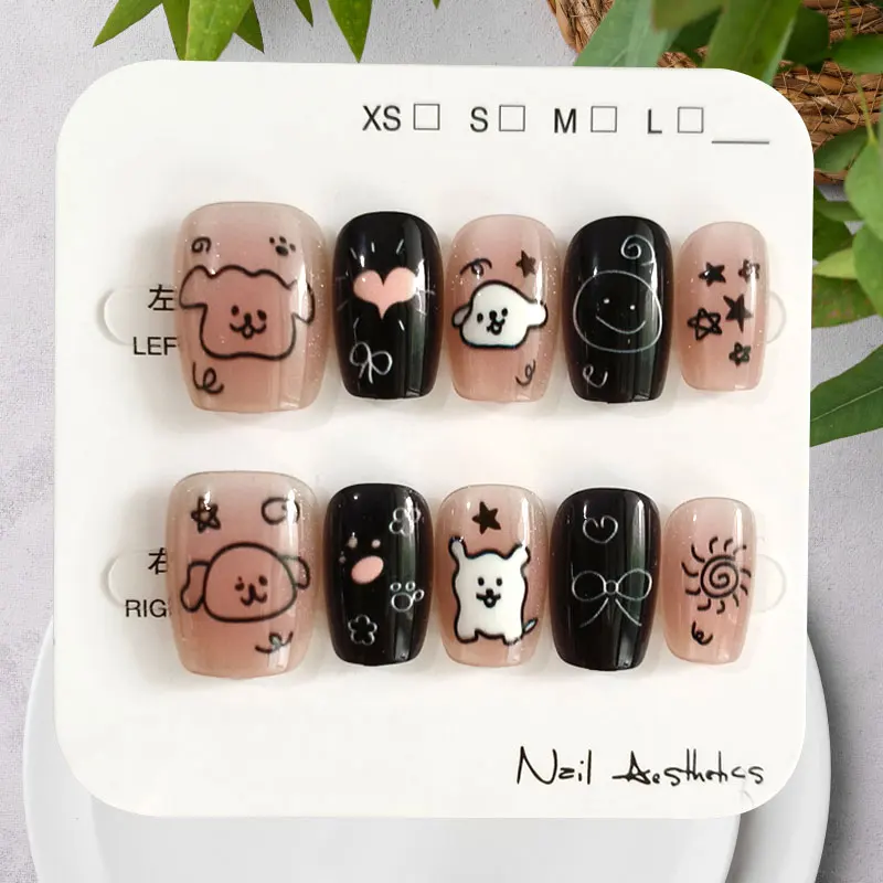 10Pcs Cute Cartoon Purple Spirit Cat Handmade Press on Nails Square Head with Cat Eye's Nail Patch Stickers Fake Nails Art - view 5