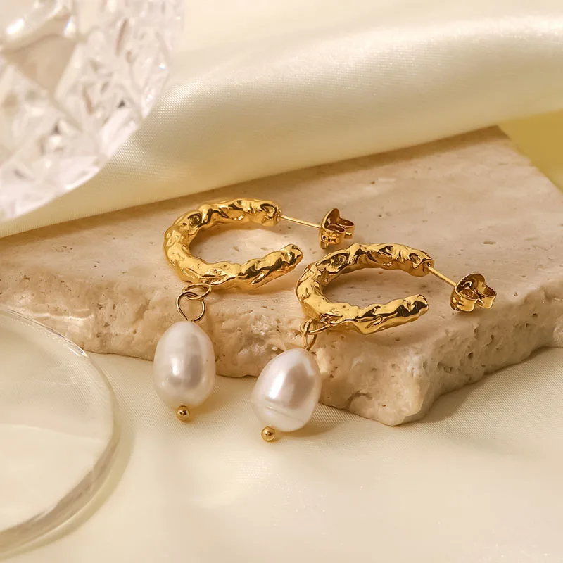 2024 New Natural Freshwater Baroque Pearl Earrings For Women Gold Color Fashion Party Wedding Jewelry Birthday Gift