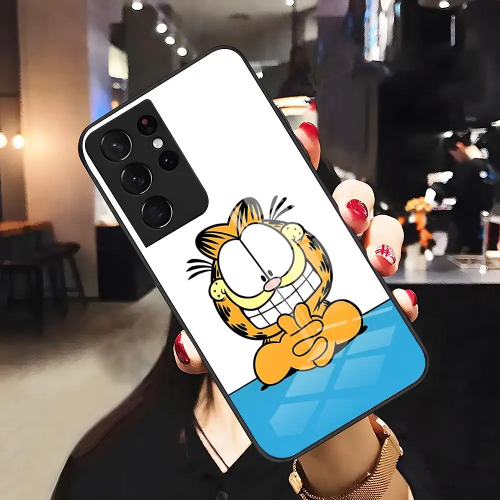 Garfield Handyhülle für Samsung S26 S25 Plus S20 S20 Plus S22 Ultra S23 FE S21 Plus S21 Ultra Glasabdeckung