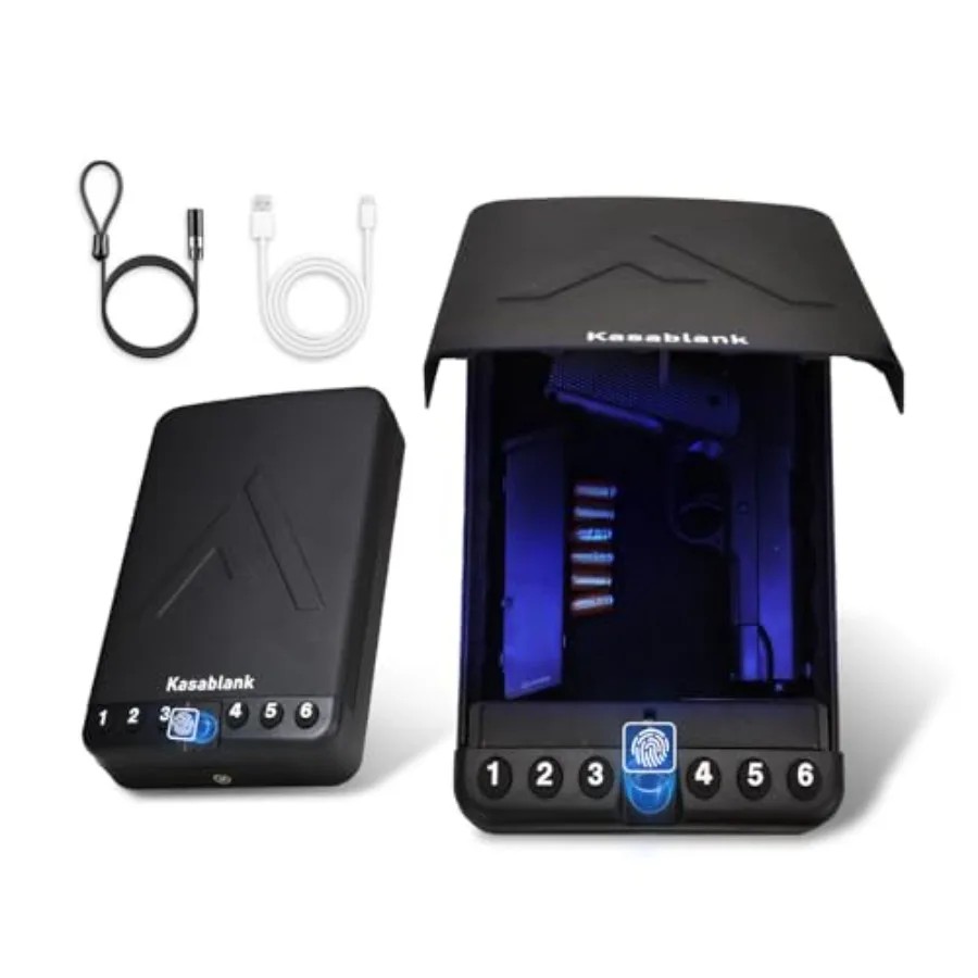 

Сейф для оружия - тройная система разблокировки: отпечаток пальца/пароль/ключ, быстрый доступ по отпечатку пальца за ≤ 0,1 секунды, функция отключения звука одним нажатием, портативный, Pi