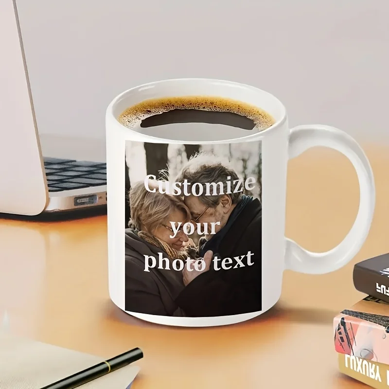 1 Piece Custom Photo Coffee Mug Ceramic Mug - Personalized Insulated Mug, Perfect for Christmas, Birthdays, and Anniversary Gifts, Hand Wash Only, White, Custom Text Design, Coffee Mug