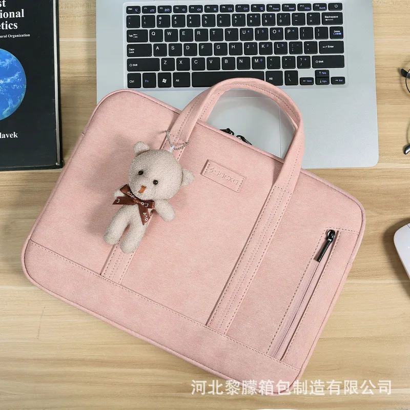 11 12 13 14 15 Inch Waterproof PU Laptop Notebook Bag Case Briefcase Sleeve Handbag Portable Kumon for Women with Small Bear