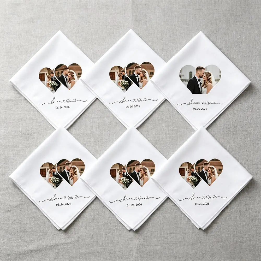Customizable Commemorative Handkerchiefs. Perfect as a Gift for the Bride/Bridesmaid or a Romantic Keepsake for Weddings/Anniversaries, with Names and Dates Printed. Wedding Gifts for the Bride and Bridesmaids. Suitable for Wedding Anniversaries, Birthdays, Mother's Day, Graduation Ceremonies, and Is Easy to Hand Wash