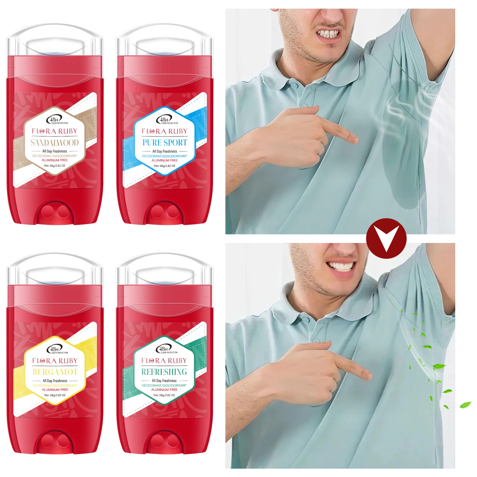 Desodorante para hombres Old Spice sin aluminio, Control de olores de 48 horas, eliminación de olores, favorabilidad creciente, refrescante, Aroma de sándalo