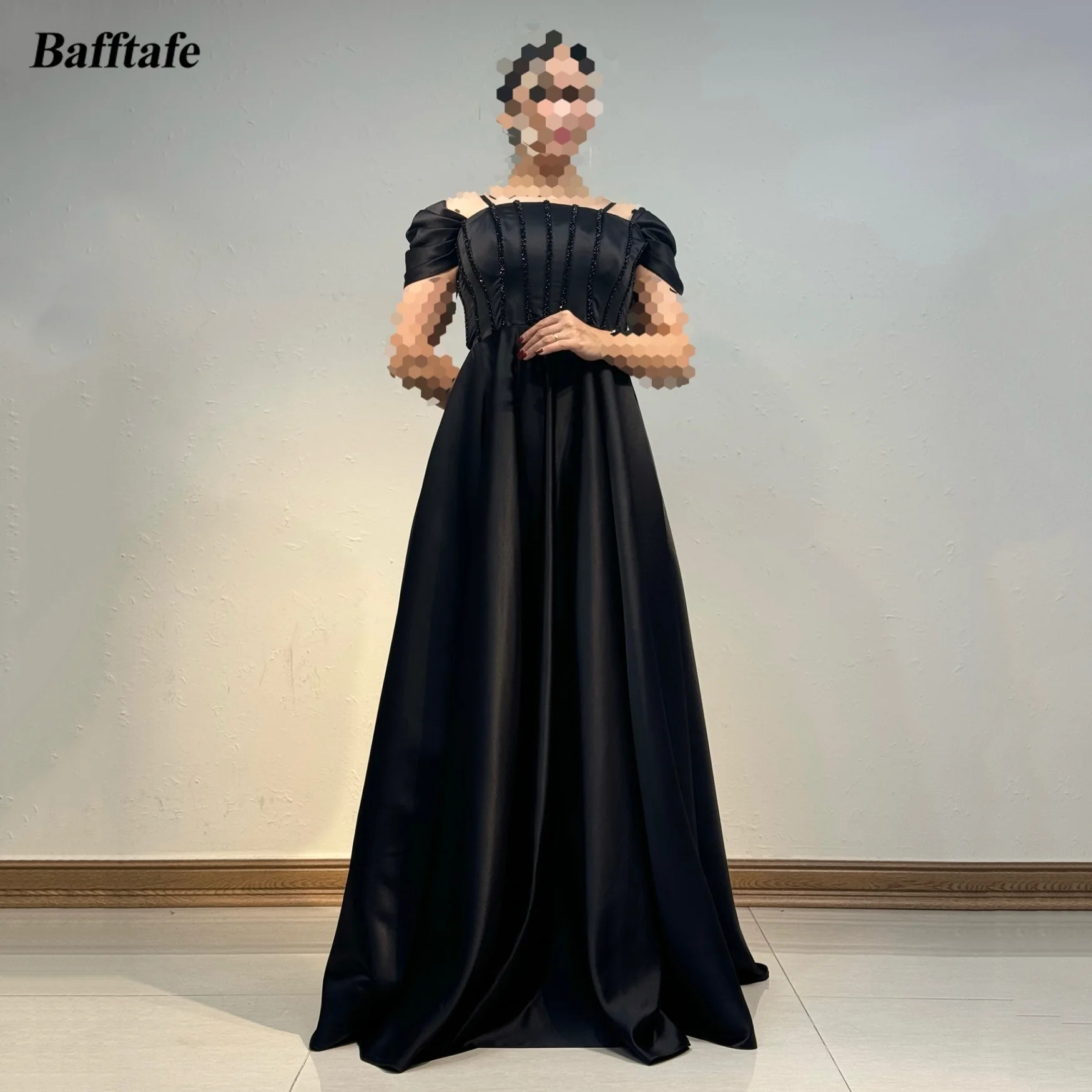 

Bafftafe Black Customized Satin Evening Dresses Corset Back Beaded Bones Women Celebrity Formal Prom Party Birthday Gowns 2025