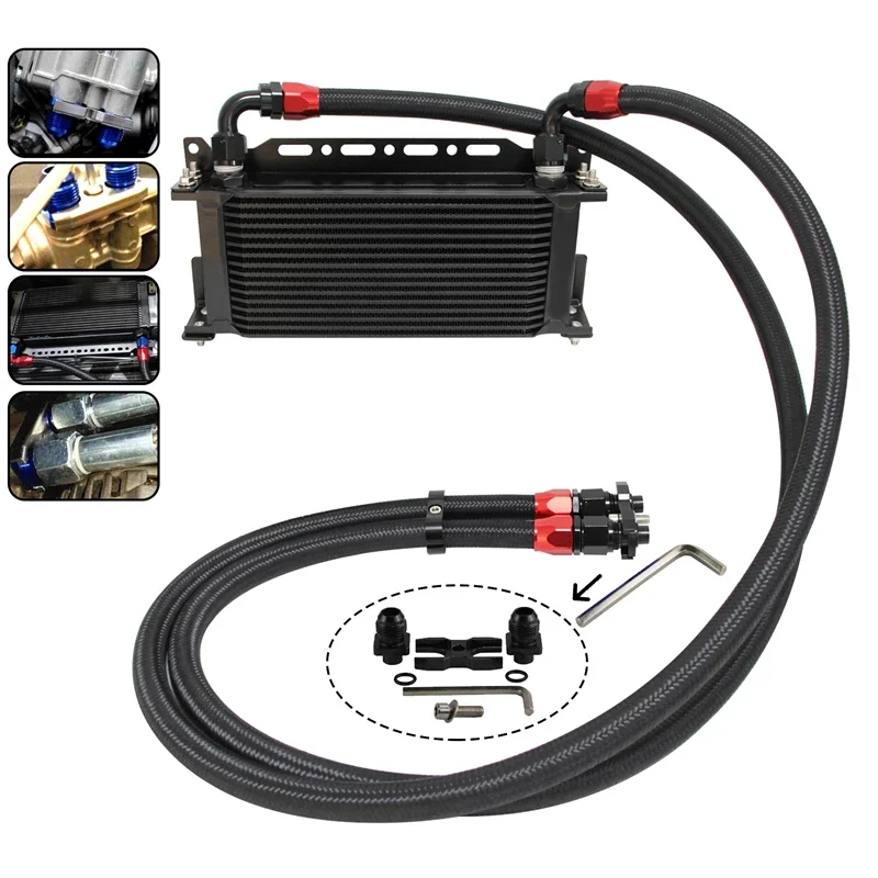 مجموعة مبرد الزيت تناسب AN10 16 صف لسيارات BMW E82 135i E36 E46 M3 E90 E92 E93 335i 335xi أسود/فضي