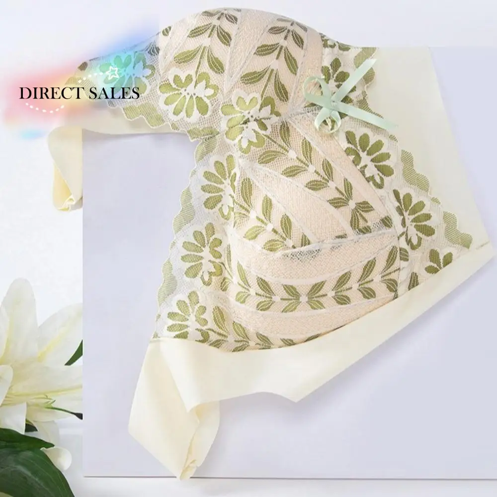 

Comfortable Leaf Flower Lace Deep V Bras Shockproof Big Cup Brassiere for Women Gathered Breasts Lingerie Wireless Bras Yoga