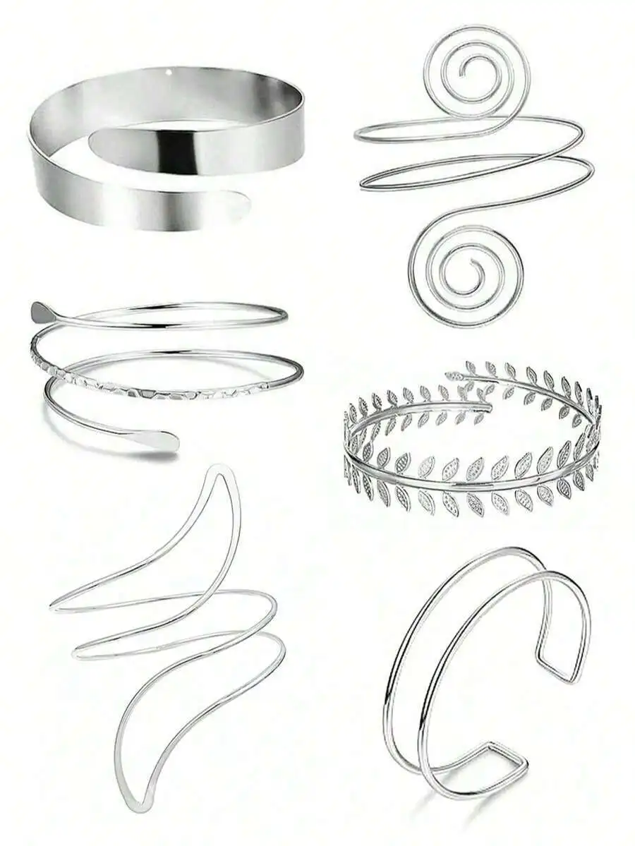 

6pcs Adjustable Metal Arm Cuffs Bracelet Set For Women Casual Beach Vacation Halloween Party