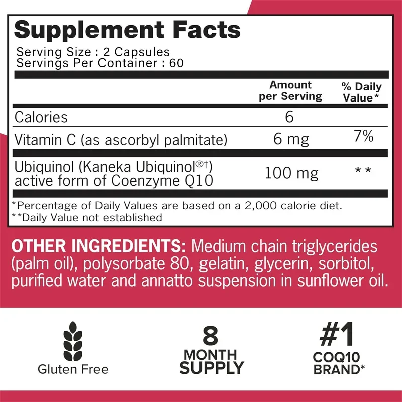 CoQ10 Capsules 100mg - Provides Energy, Supports Joint Health, Promotes Cardiovascular Health, and Maintains Heart Health