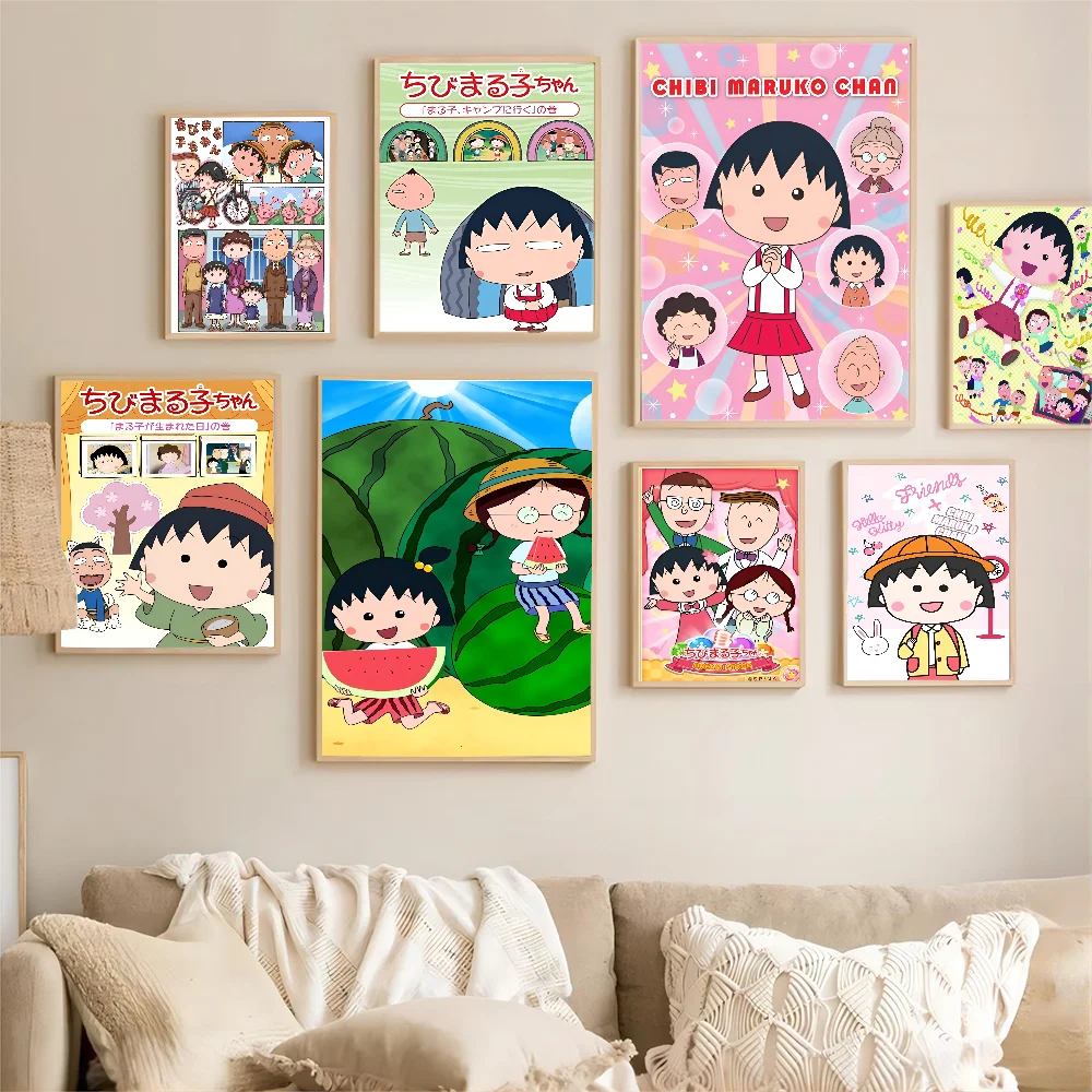 Cartoon Chibi Maruko Chan Movie Sticky Posters Retro Kraft Paper Sticker DIY Room Bar Cafe Aesthetic Art Wall Painting