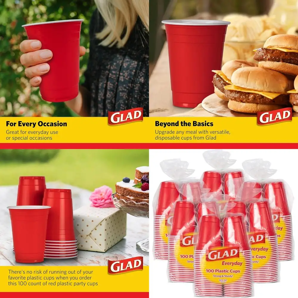 

Красные сверхпрочные одноразовые стаканчики на 16 унций — 100 упаковок чашек для вечеринок, 6 комплектов для всех мероприятий
