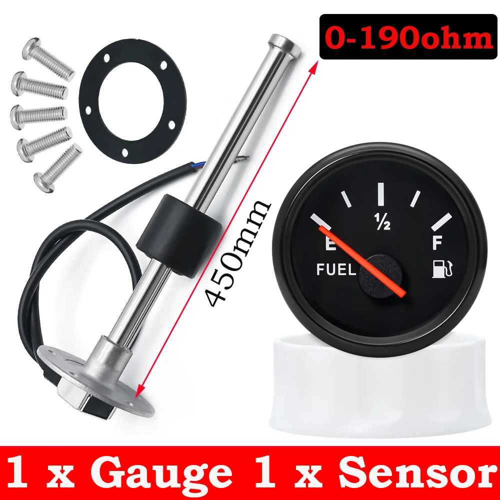 100-500Mm Roestvrijstalen Scheepsbrandstofpeilmeter Sensor Fit Boot Auto Brandstofpeilmeter 0-190ohm Met Rode Achtergrondverlichting 9-32V