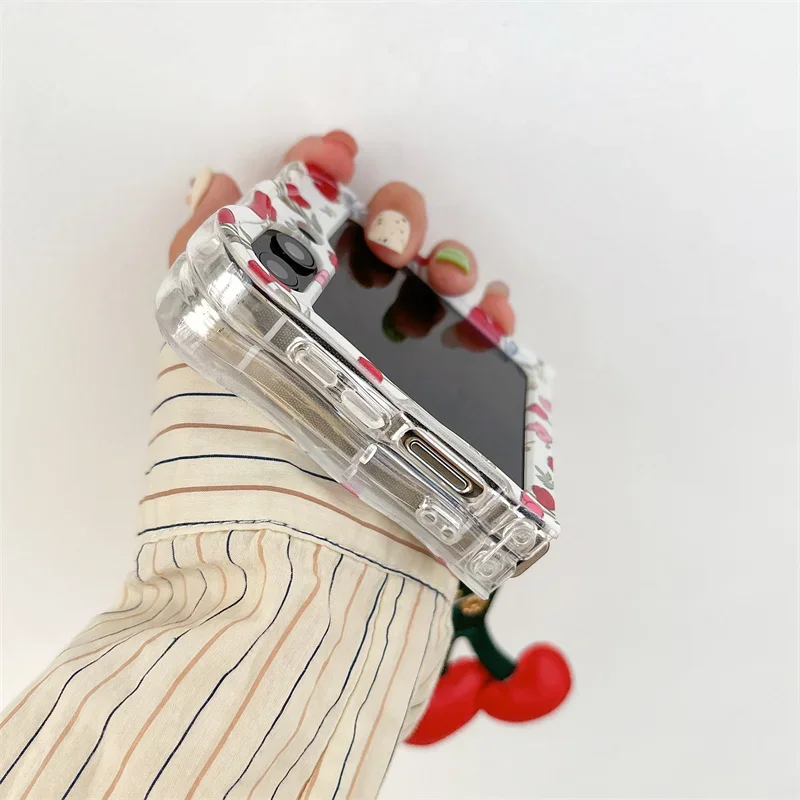 Custodia per telefono fiore pittura a colori per Samsung Galaxy Z Flip 6 5 4 3 Cover con custodie in silicone con ciondolo ciliegia per Z Flip4 Flip6 5G