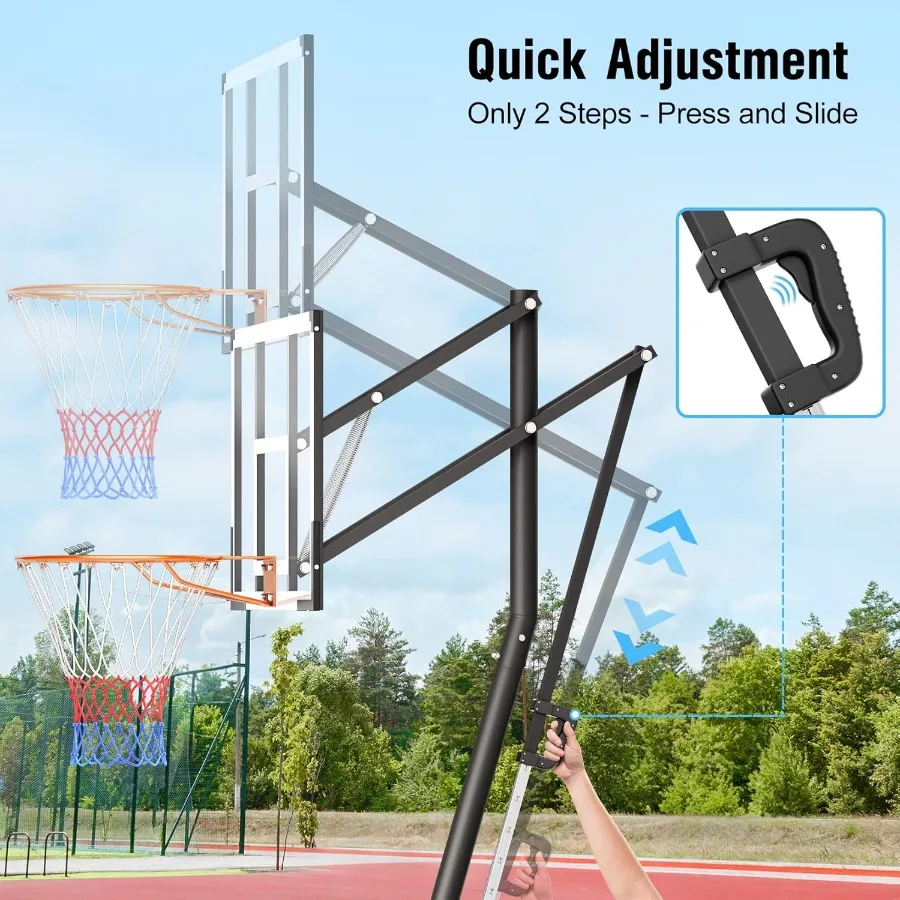 10FT Adjustable Outdoor Basketball Hoop System with PC Backboard and Wheels for Teens Youth Adults Easily Portable Basketball G