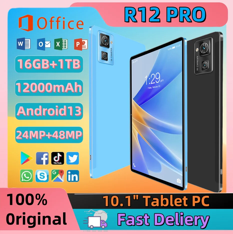 

World Premiere R12 PRO Smasung Tablet 16GB RAM 1TB ROM Android 13 24MP+48MP 12000mAh Bluetooth 5.0 5G GPS Office Software Tablet