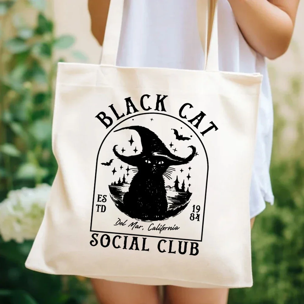 Black Cat Halloween Tote Bags Halloween Bags Black Cat Women Handbags Cat Mom Gift Shopping Bag Spooky Season Tote Bag for Women