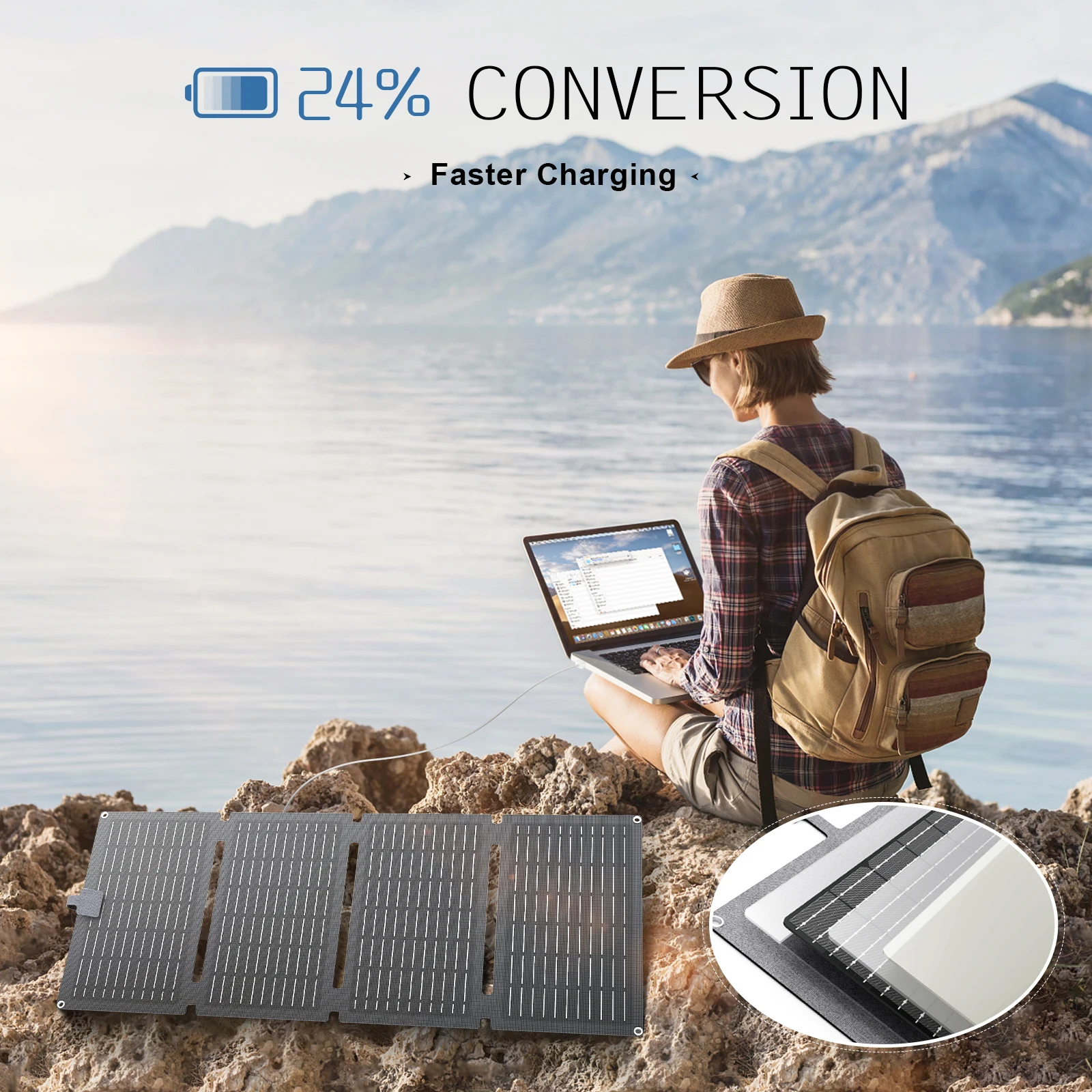 

WERCHTAY 12 60W Foldable Solar Panel Chargers Portable Power Emergency Monocrystalline IP67 Waterproof Camping Hiking Backpack