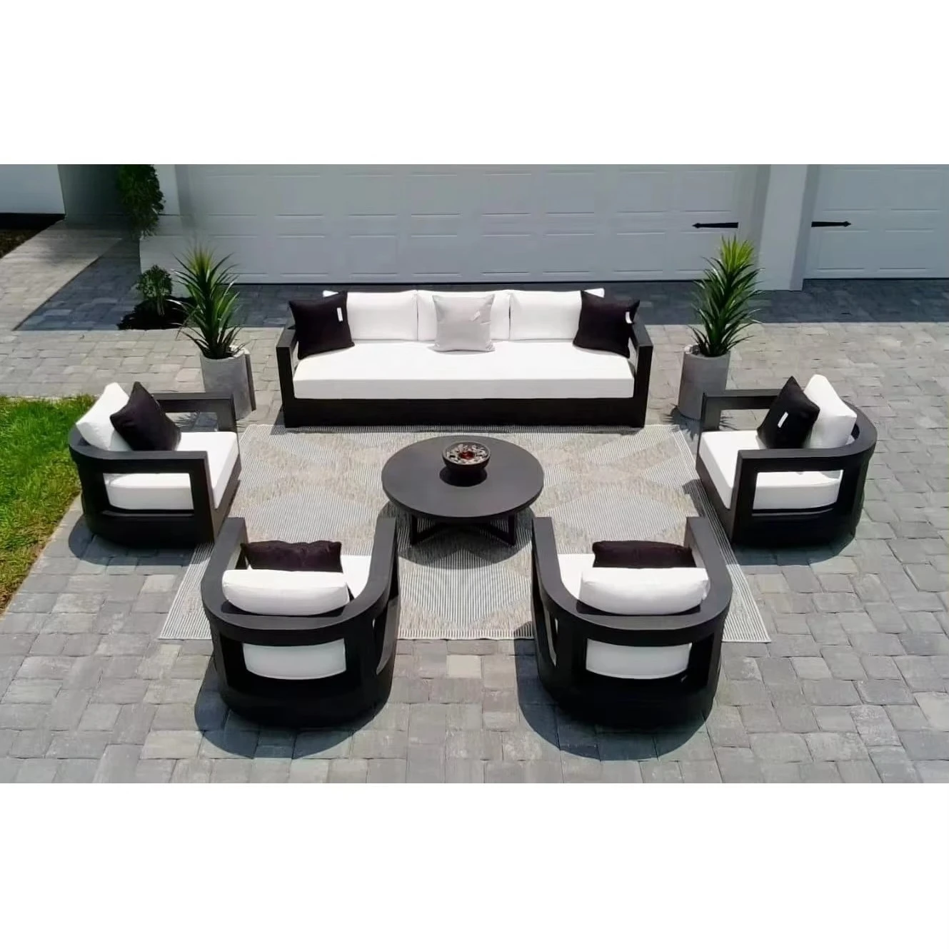 

Durable modern aluminum sofa set with all-weather fabric and thick cushions for comfortable outdoor seating, patio poolside