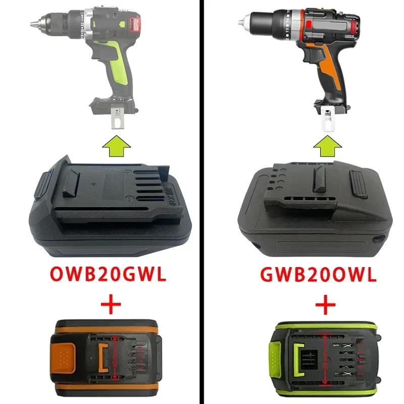 GWB20OWL OWB20GWL Adapter Converter For Worx Narrow Wide Socket 20V Li-ion Battery For Worx Green Large Orange Small Foot Tools