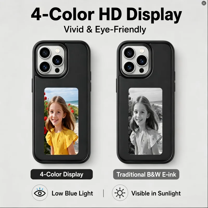 NFC Passive 4 Color E-Ink Display Phone Case For iPhone 15 14 17Pro Max DIY Custom Photo Picture Cover One Tap Change Image Zer view 4