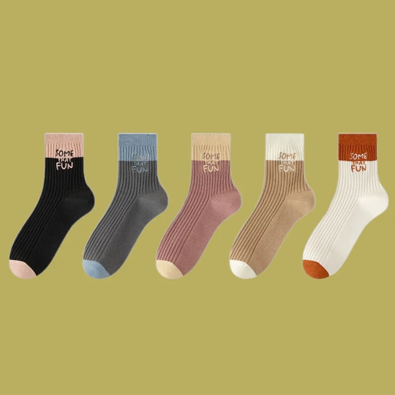 5/10 Pairs New Ins Trendy Breathable Long Socks Vertical Stripe Color Matching Women Autumn And Winter Middle-tube Casual Socks