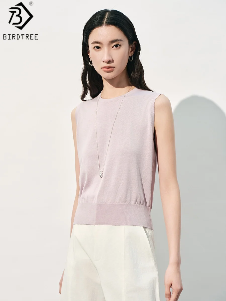 

Женский трикотажный топ Birdtree, 80% натуральный шелк, 20% хлопок, без рукавов, с круглым вырезом, свободный крой, новинка весны 2026, T62318JF