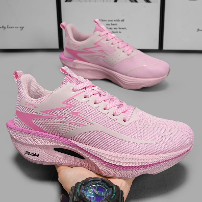 Herren-Freizeitsportschuhe, neue Rennschuhe mit Farbverlauf und Carbonplatte, atmungsaktive Fly-Knit-Mesh-Dämpfung, rutschfeste Schuhe für Herren und Damen, Outdoor-Sportschuhe für morgendliches Lauftraining. – Detail 6