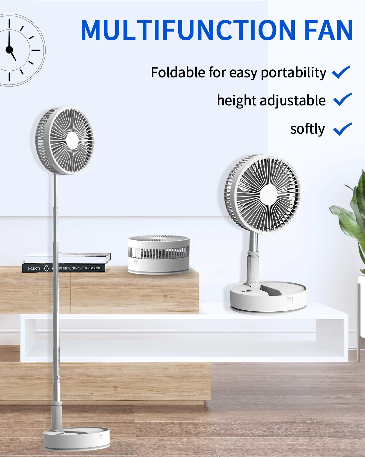 UNITEDTME Oscillating Fan Foldaway with Remote Control, Battery Powered  Fan for Camping, 4 Speed, Timer,  Portable