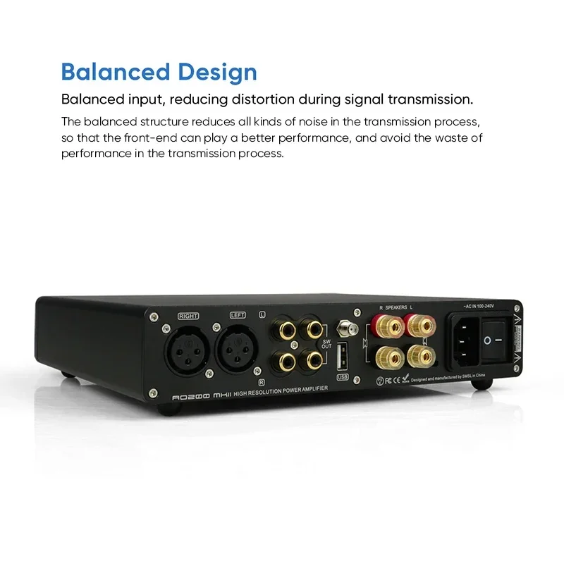 SMSL AO200 MKII Bluetooth USB HIFI デジタルパワーアンプ XLR/RCA