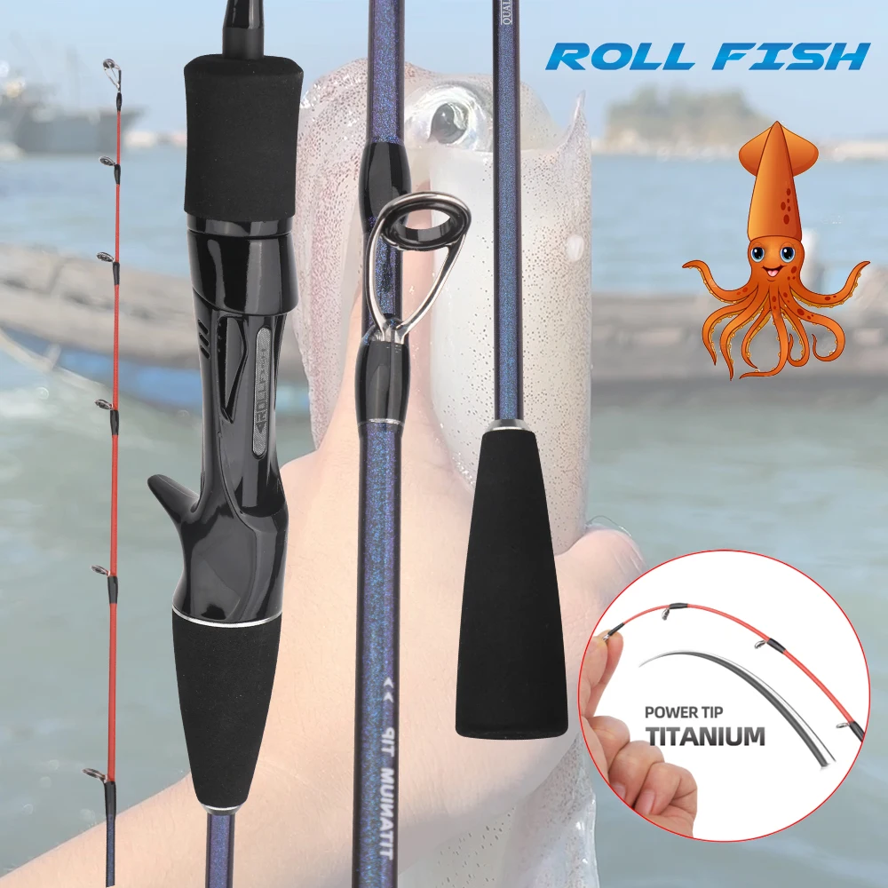 

ROLLFISH 1.55m Titanium Tip Carbon Fiber Squid Lure Fishing Rod Slow Jigging 7:3 Saltwater Boat Rod Ultra-Light & Sensitive