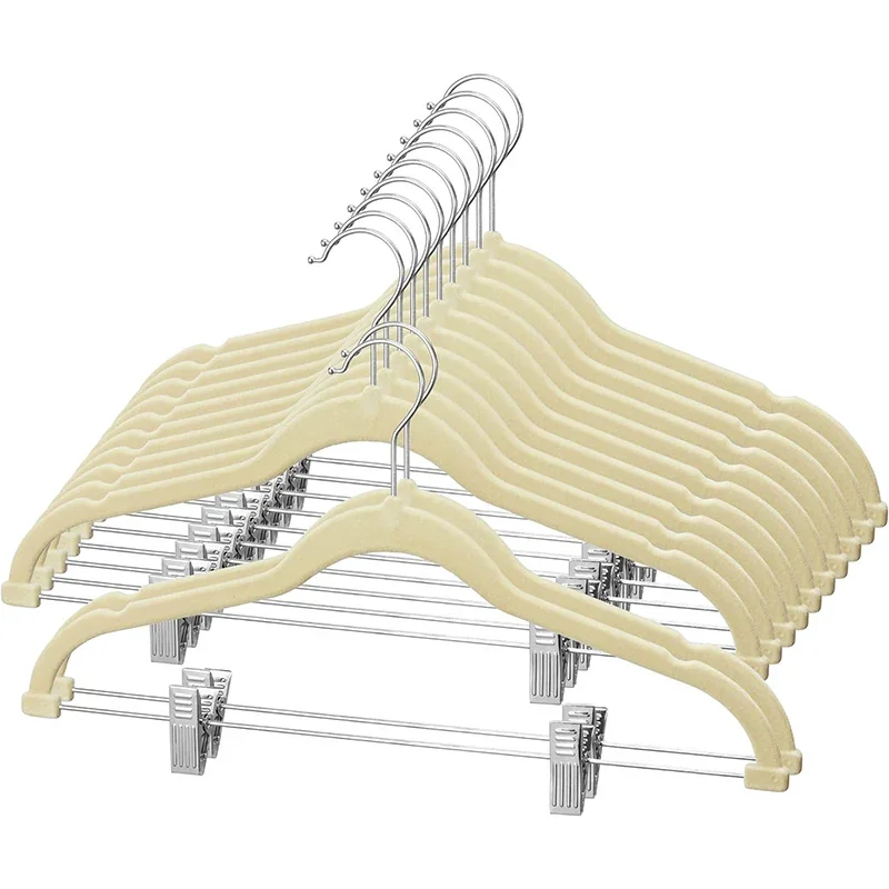 

5pcs Pant Hangers with Clips Non Slip Heavy-Duty Velvet Pants Skirt Velvet Hangers with Clips Skirt Hangers organizador
