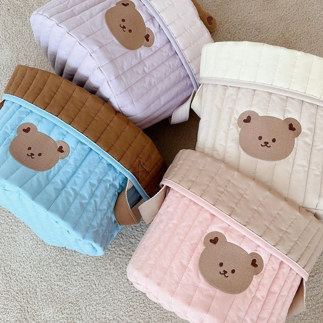 INS Baby Bags Cute Bear Embroidery Diaper Bag Caddy Nappy Cart Storage Mummy Maternity Bag for Newborn Diapers Toys Organizers