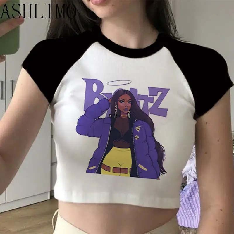 Kawaii BRATZ Print Female T-shirt Aesthetics Y2k Vintage T-shirt Street Goth T-shirt Harajuku Black Women Short Sleeve Tee Tops