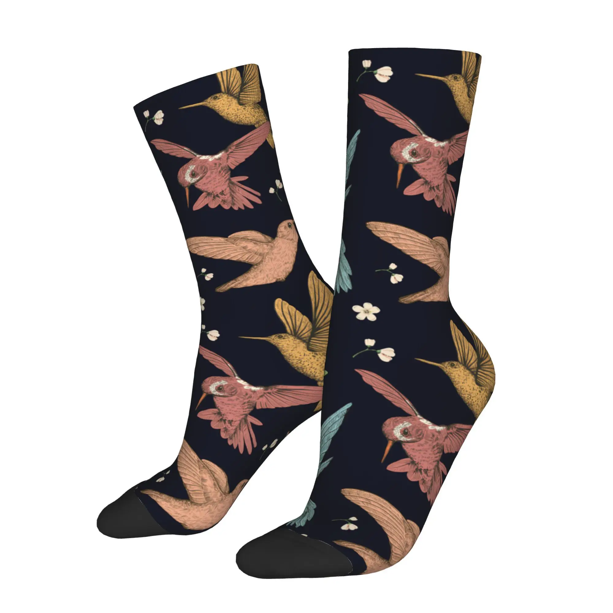 1pc Colored Birds and Flowers Printed Men's Socks  Novelty Hip Hop Harajuku Pattern Crew Sock Casual Gift