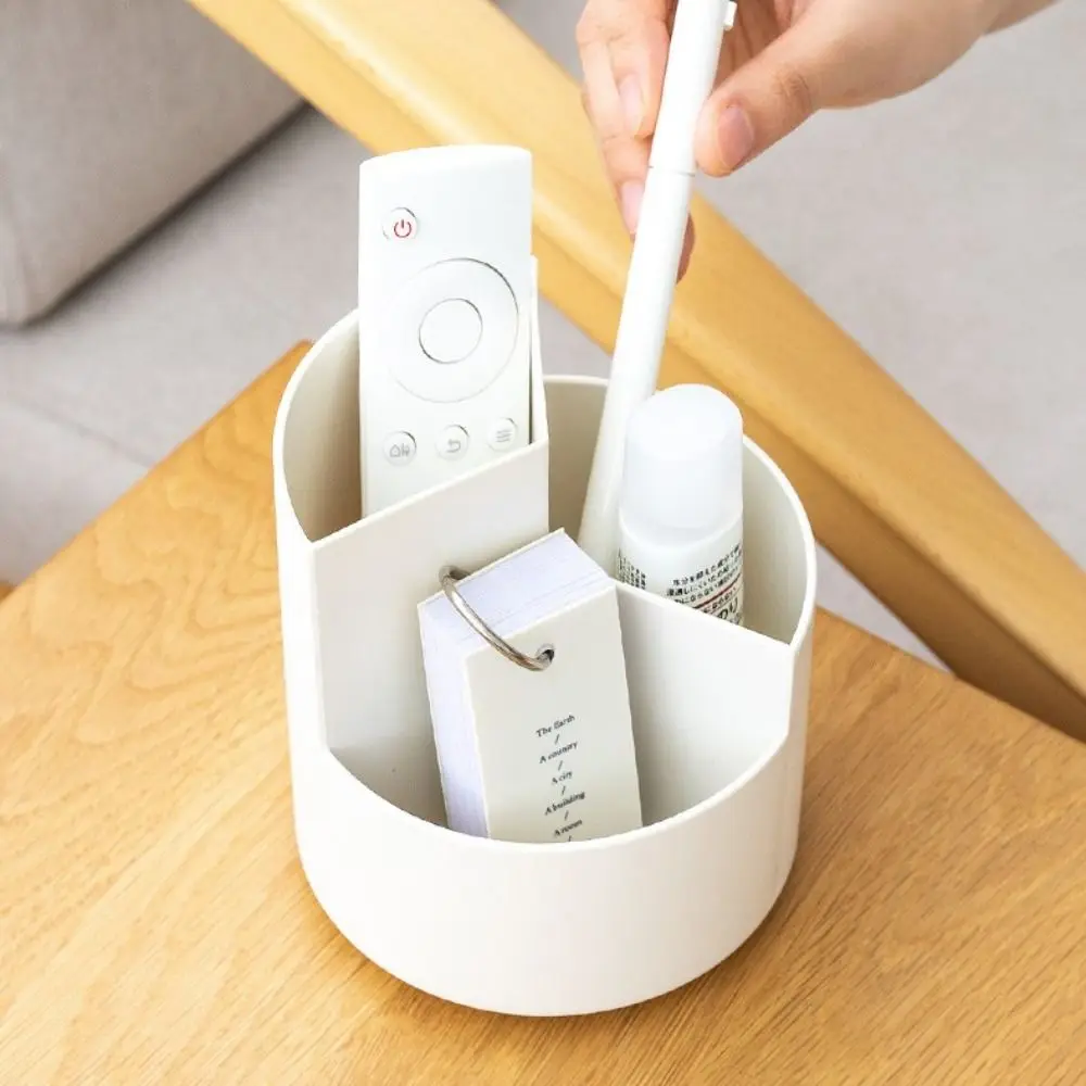 Stationery Organizer 360° Rotating Pen Holder 3-Grid Storage Box Makeup Brush Holder Multifunctional Large-capacity