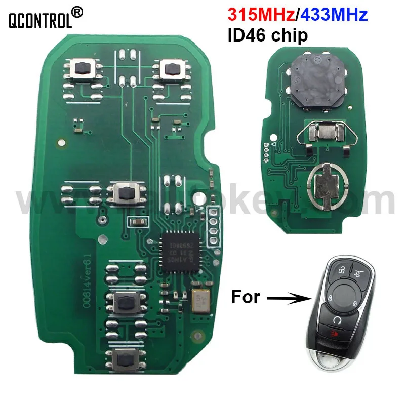 

QCONTROL Car Remote Smart Key Fob Electronic Circuit Board for Buick Control Alarm Keyless Entry 315MHz 433MHz ID46 5 Buttons