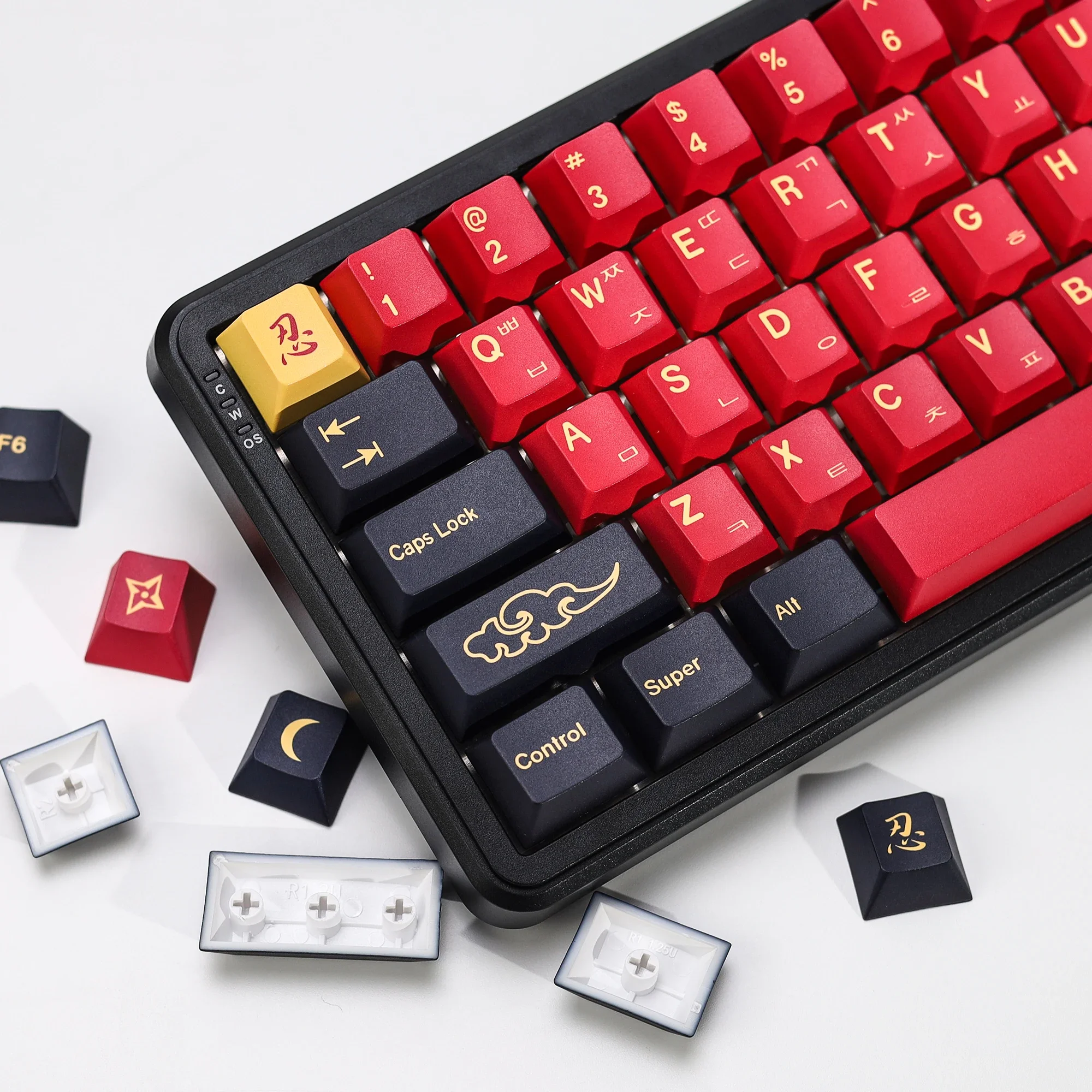 KBDiy Koreanische Tastenkappen Retro GMK Red Samurai Cherry Profile PBT Ailce Tastenkappen-Set für 60% Gaming Mechanische Tastatur – Detail 22