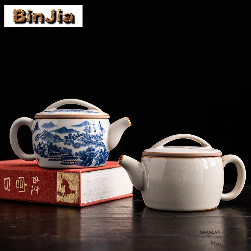 

150ml Cream Ru Kiln Landscape Teapot Elegant Tea Infuser Pot Household Tea Making Kettle with Filter Tea Items Accessories Craft