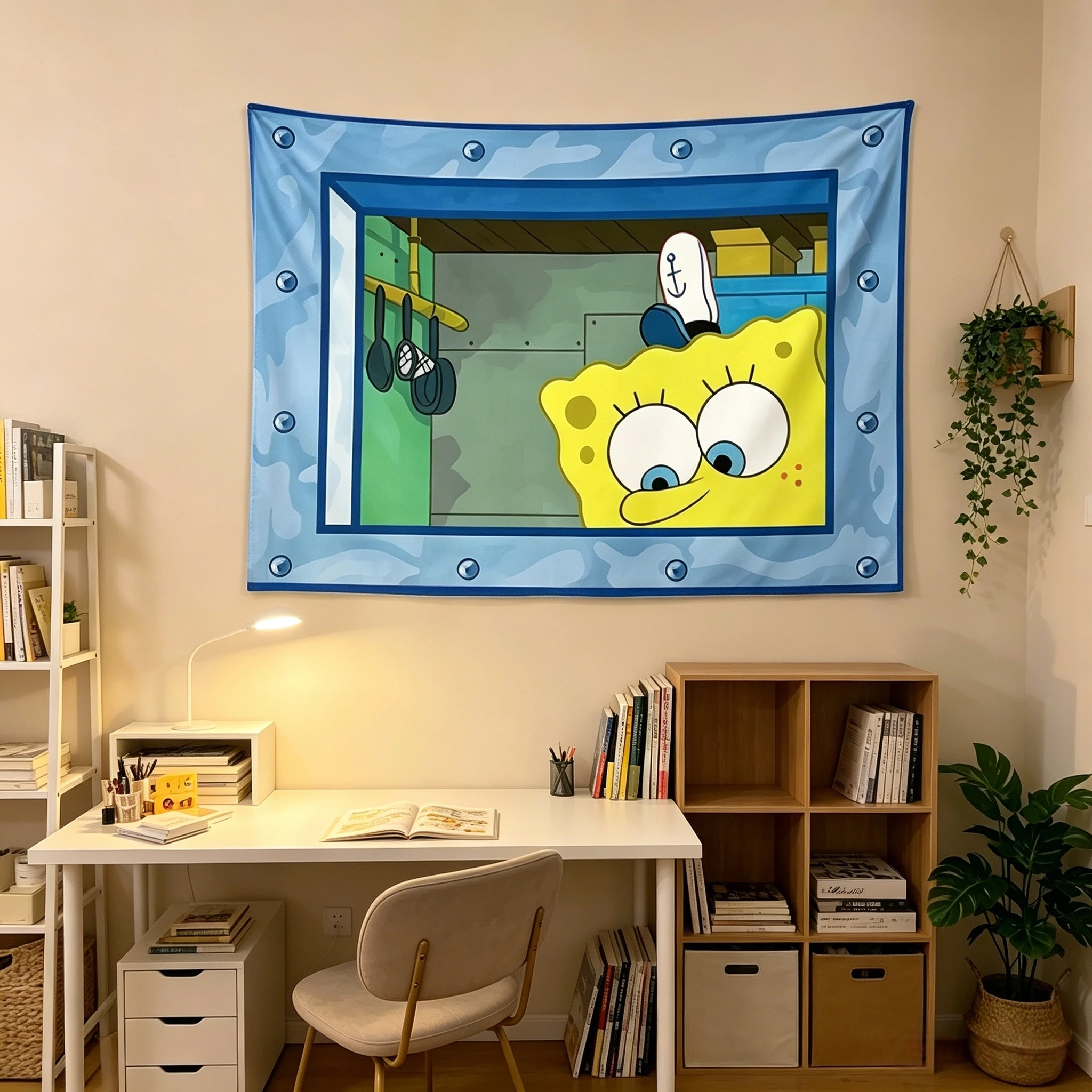 Potdemiel SpongeBob SquarePants Octopus Brother Tapestry, Cute Cartoon Hanging Cloth for Bedroom Wall Background Decor