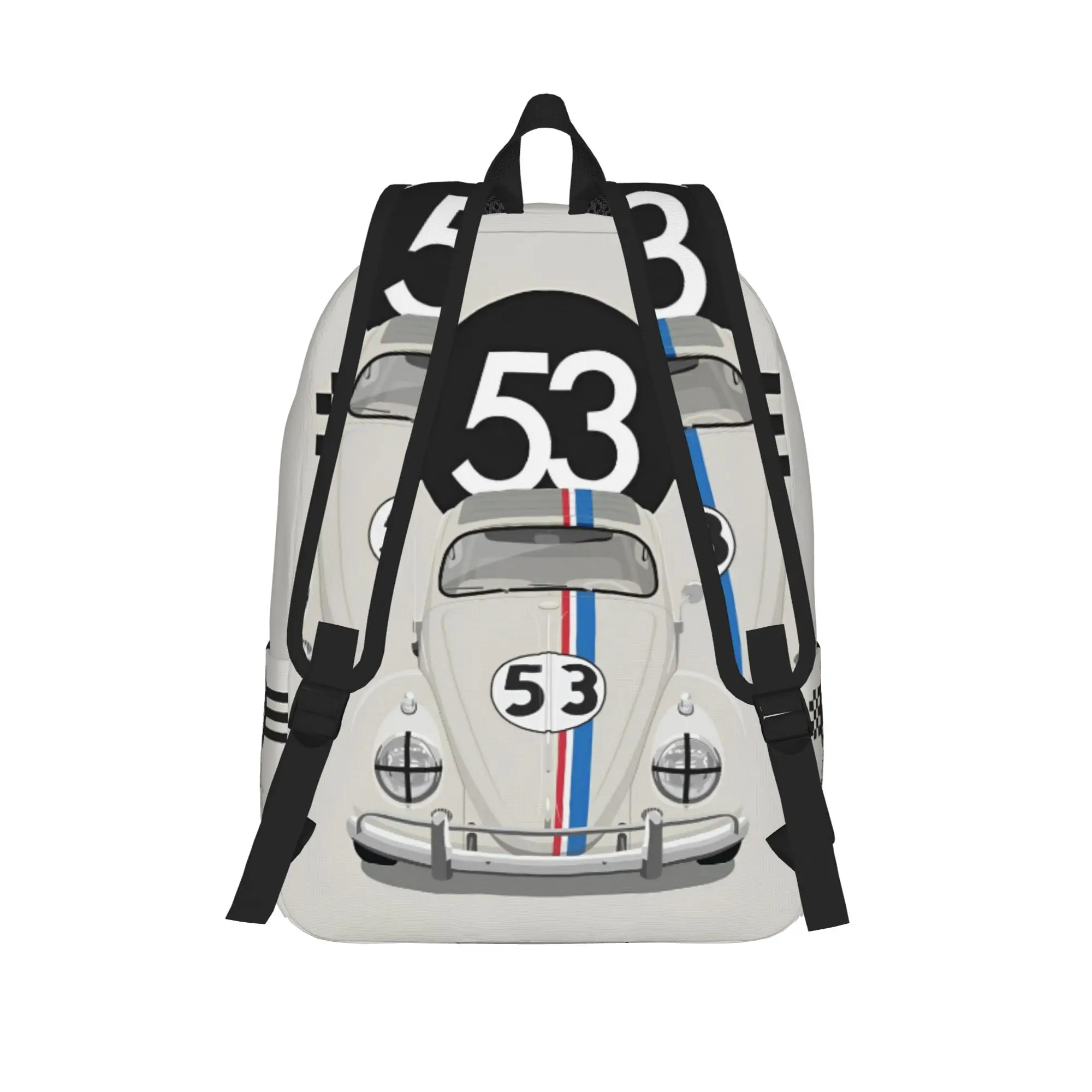 Herbie Number 53 Classical Backpack Student Hiking Travel Race Car Enthusiasts Stripe Daypack for Men Women Laptop Shoulder Bag