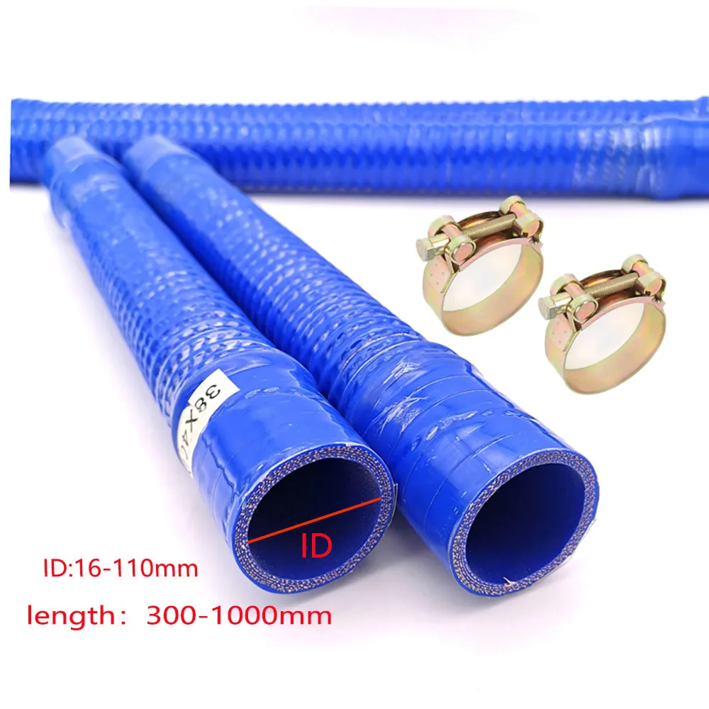 Blue silicone hose, built-in steel wire silicone hose, 300-1000mm length hose, radiator tube, matching European style hose clamp